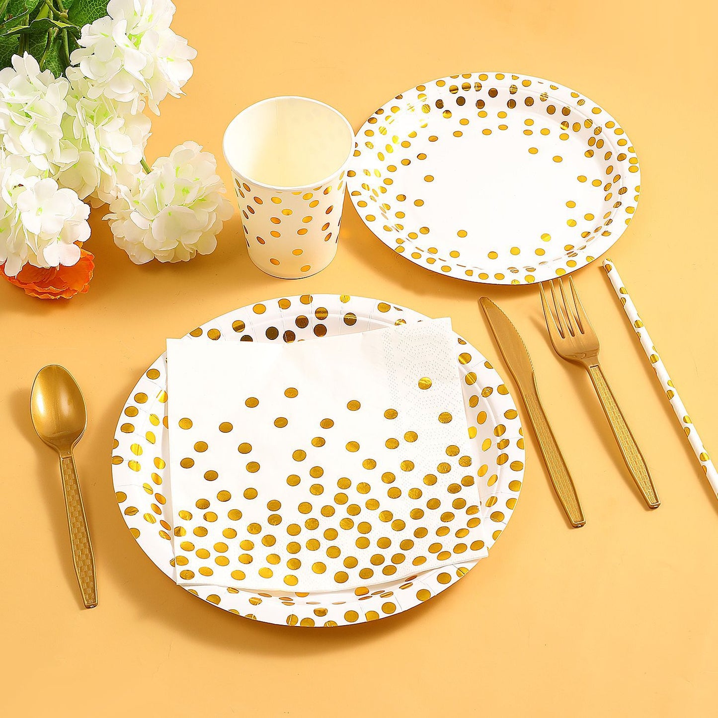 White & Gold Sparkle Paper Plates - 17 cm (Pack of 10)