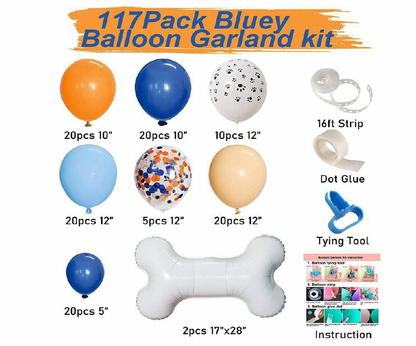 Blue Dog Balloon Garland Set - 117 PCS